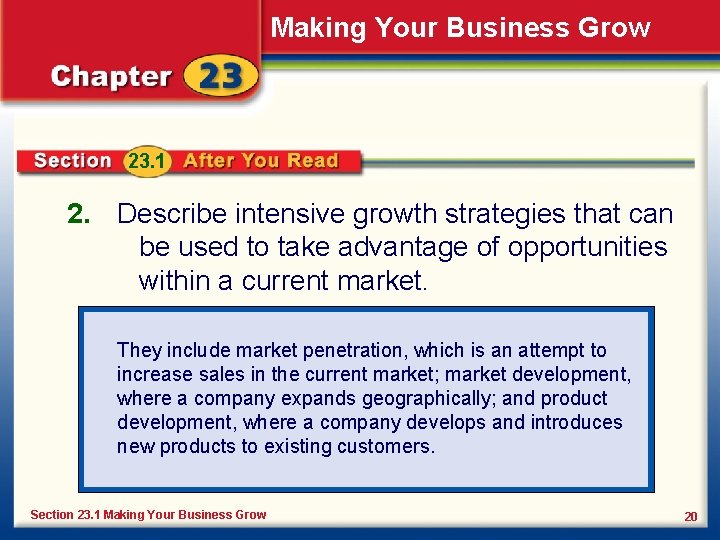 Making Your Business Grow 23. 1 2. Describe intensive growth strategies that can be