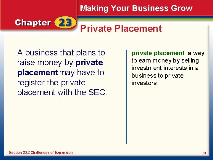 Making Your Business Grow Private Placement A business that plans to raise money by