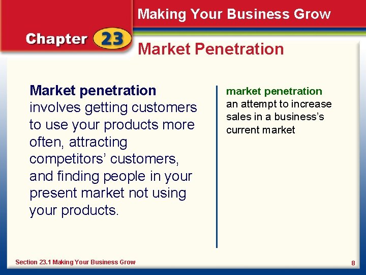 Making Your Business Grow Market Penetration Market penetration involves getting customers to use your