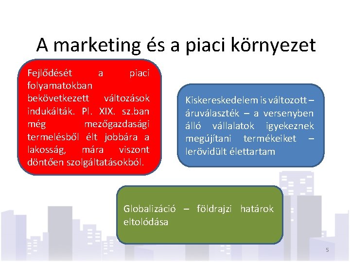 A marketing és a piaci környezet Fejlődését a piaci folyamatokban bekövetkezett változások indukálták. Pl.