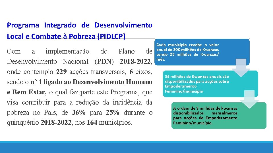 Programa Integrado de Desenvolvimento Local e Combate à Pobreza (PIDLCP) Com a implementação do