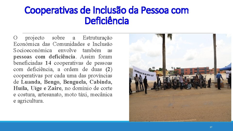 Cooperativas de Inclusão da Pessoa com Deficiência O projecto sobre a Estruturação Económica das