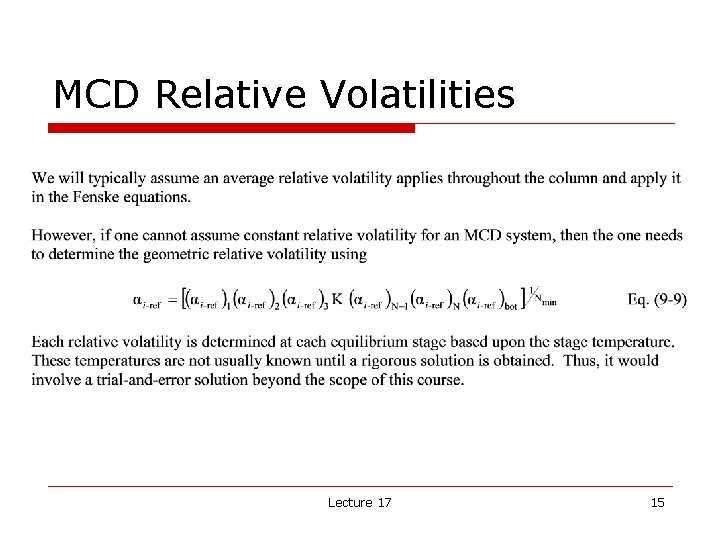 MCD Relative Volatilities Lecture 17 15 