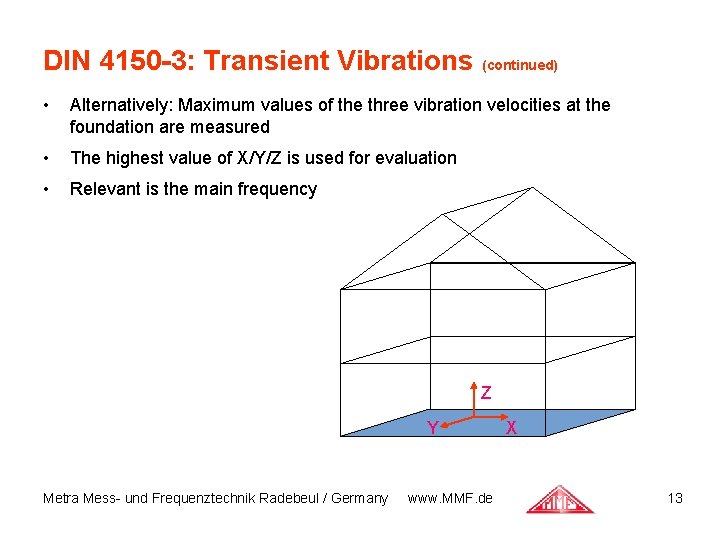 DIN 4150 -3: Transient Vibrations (continued) • Alternatively: Maximum values of the three vibration