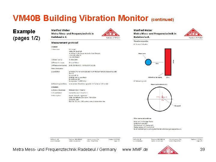 VM 40 B Building Vibration Monitor (continued) Example (pages 1/2) Metra Mess- und Frequenztechnik