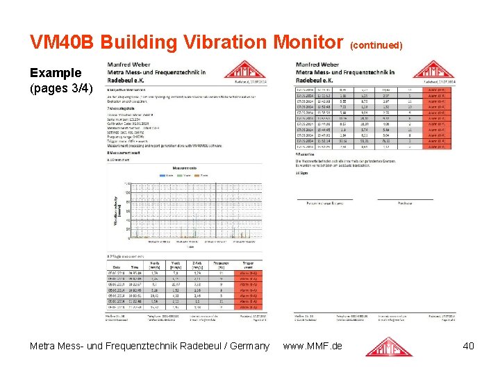 VM 40 B Building Vibration Monitor (continued) Example (pages 3/4) Metra Mess- und Frequenztechnik