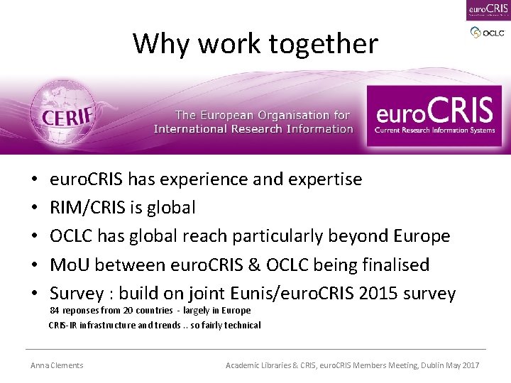 Why work together • • • euro. CRIS has experience and expertise RIM/CRIS is