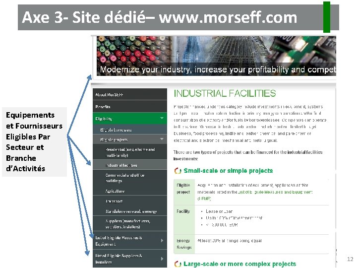 Axe 3 - Site dédié– www. morseff. com Equipements et Fournisseurs Eligibles Par Secteur
