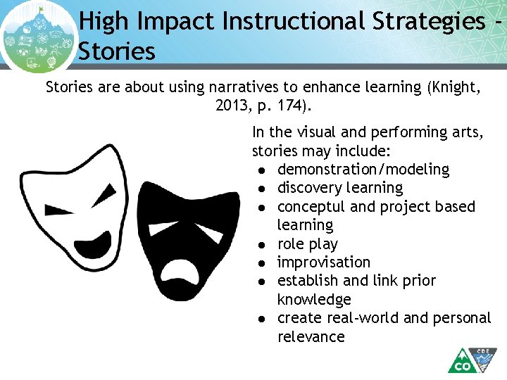 High Impact Instructional Strategies Stories are about using narratives to enhance learning (Knight, 2013,
