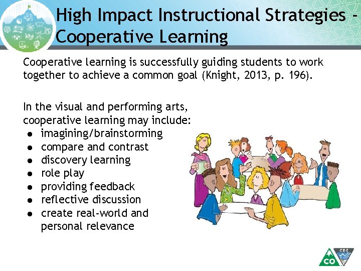 High Impact Instructional Strategies Cooperative Learning Cooperative learning is successfully guiding students to work