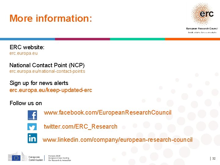 More information: Established by the European Commission ERC website: erc. europa. eu National Contact