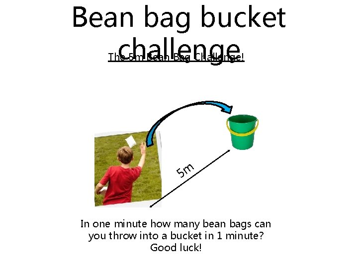 Bean bag bucket challenge The 5 m Bean Bag Challenge! 5 m In one