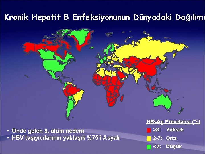 Kronik Hepatit B Enfeksiyonunun Dünyadaki Dağılımı HBs. Ag Prevelansı (%) • Önde gelen 9.