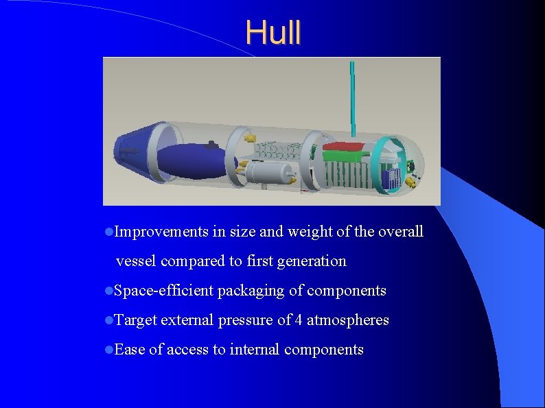 Hull Improvements in size and weight of the overall vessel compared to first generation