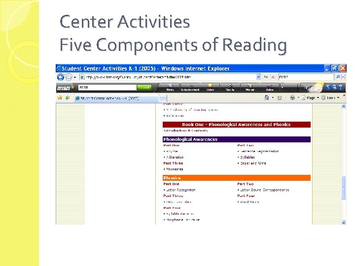 Center Activities Five Components of Reading 