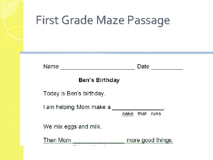 First Grade Maze Passage 