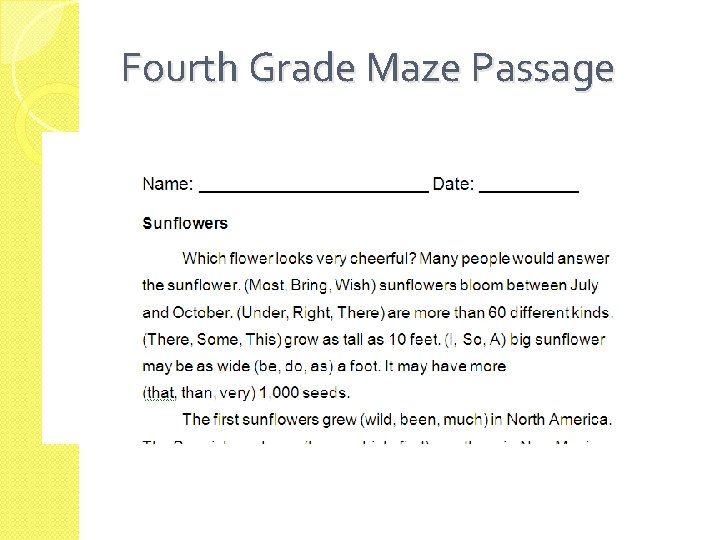 Fourth Grade Maze Passage 