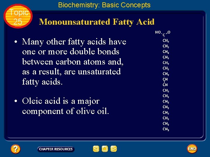 Topic 25 Biochemistry: Basic Concepts Monounsaturated Fatty Acid • Many other fatty acids have