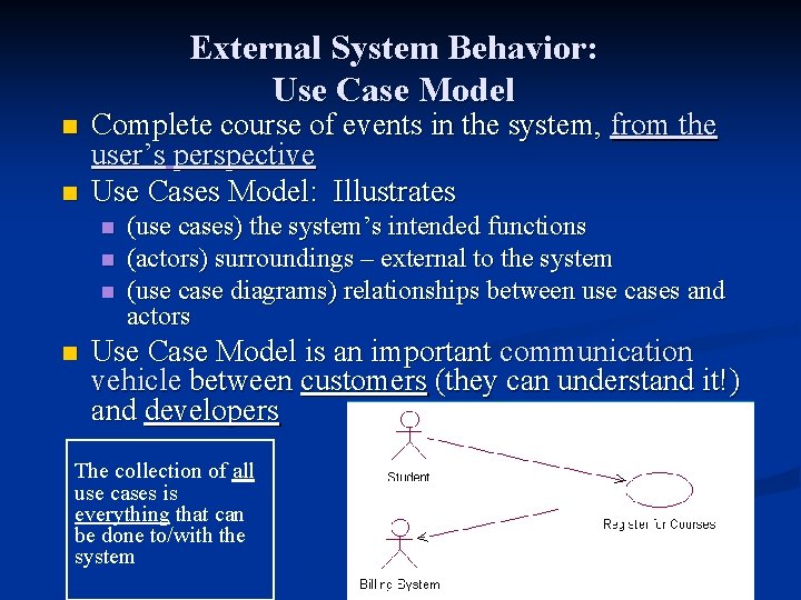 External System Behavior: Use Case Model n n Complete course of events in the