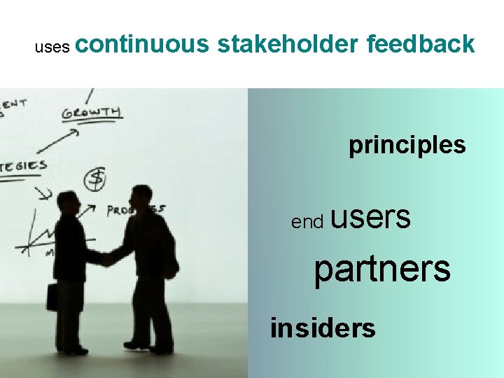 uses continuous stakeholder feedback principles end users partners insiders 