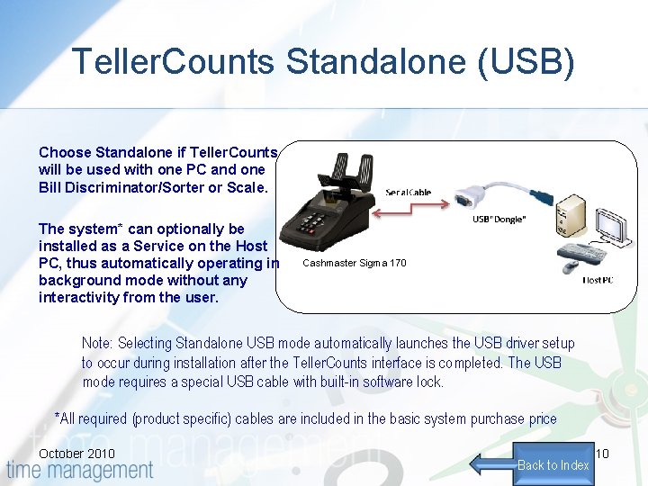 Teller. Counts Standalone (USB) Choose Standalone if Teller. Counts will be used with one