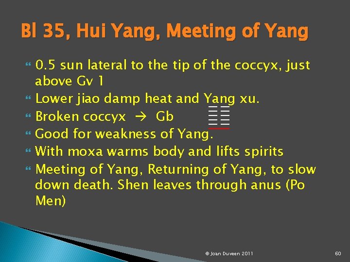 Bl 35, Hui Yang, Meeting of Yang 0. 5 sun lateral to the tip