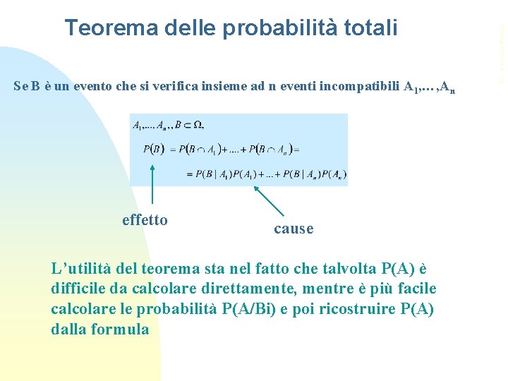 Se B è un evento che si verifica insieme ad n eventi incompatibili A