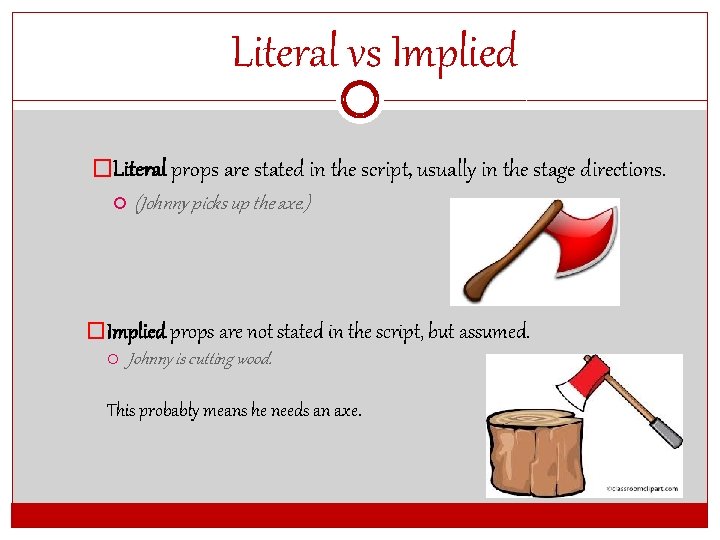 Literal vs Implied �Literal props are stated in the script, usually in the stage