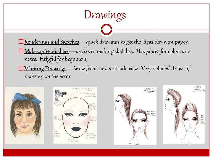 Drawings � Renderings and Sketches—quick drawings to get the ideas down on paper. �