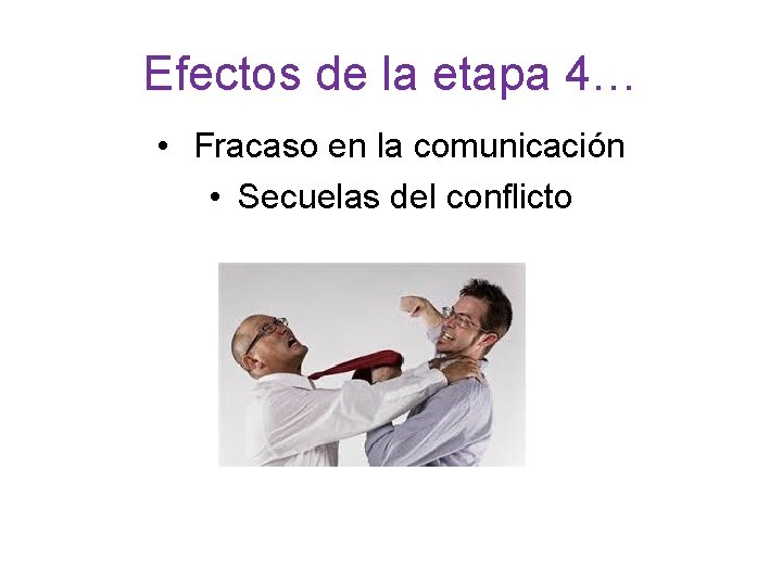 Efectos de la etapa 4… • Fracaso en la comunicación • Secuelas del conflicto