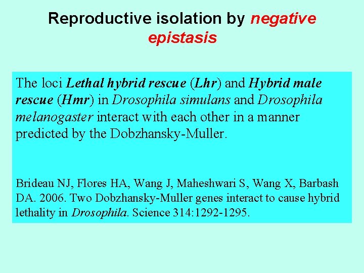 Reproductive isolation by negative epistasis The loci Lethal hybrid rescue (Lhr) and Hybrid male