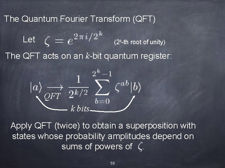 The Quantum Fourier Transform (QFT) Let (2 k-th root of unity) The QFT acts