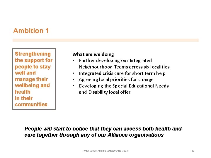 Ambition 1 Strengthening the support for people to stay well and manage their wellbeing