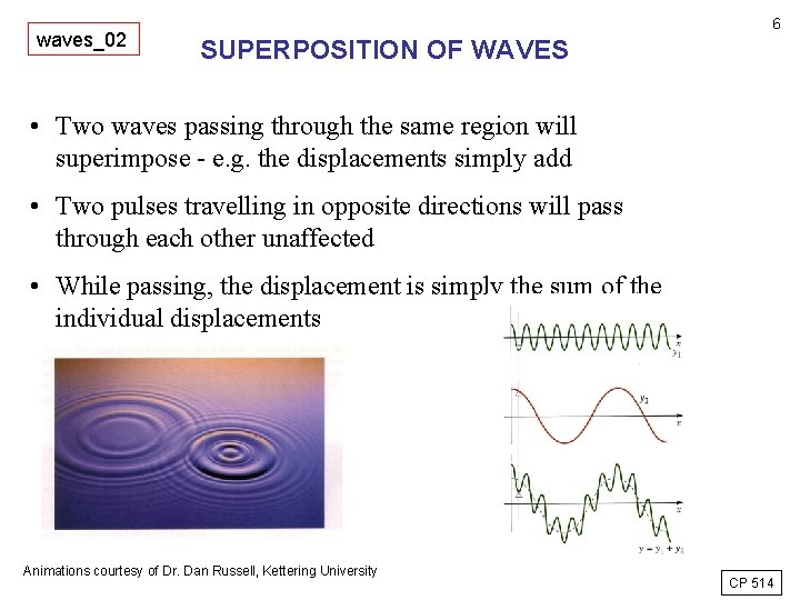 waves_02 6 SUPERPOSITION OF WAVES • Two waves passing through the same region will