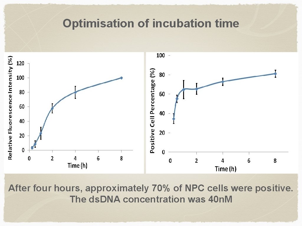 Optimisation of incubation time After four hours, approximately 70% of NPC cells were positive.