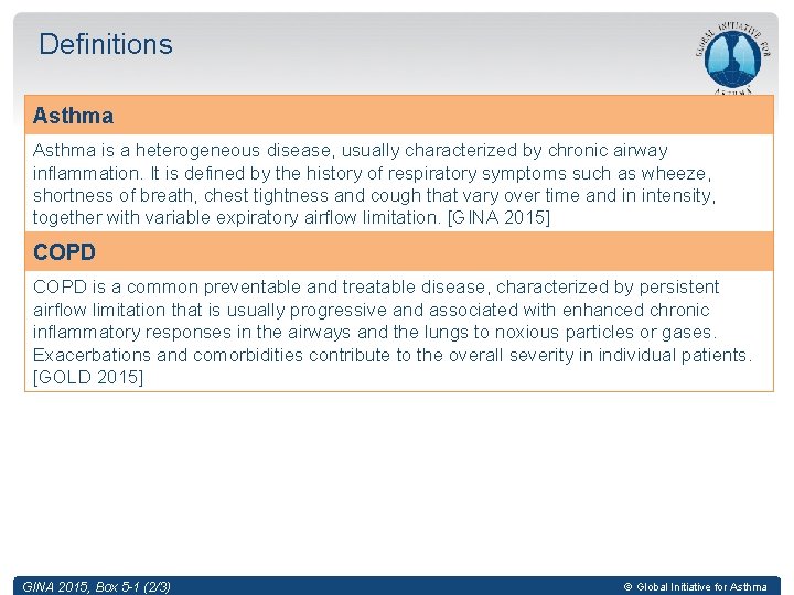 Definitions Asthma is a heterogeneous disease, usually characterized by chronic airway inflammation. It is