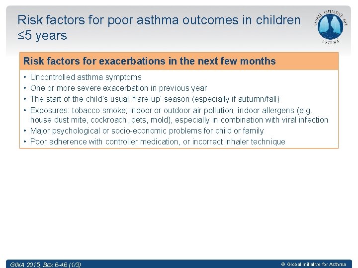 Risk factors for poor asthma outcomes in children ≤ 5 years Risk factors for