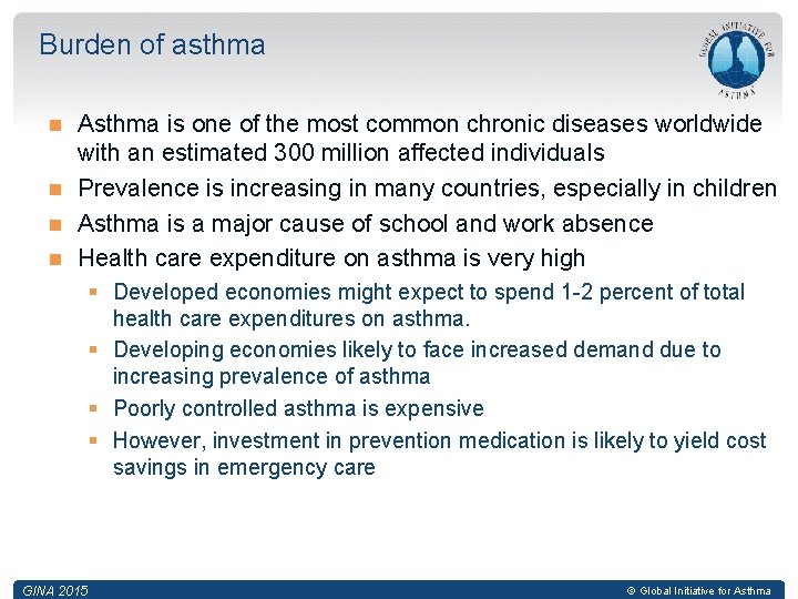 Burden of asthma Asthma is one of the most common chronic diseases worldwide with