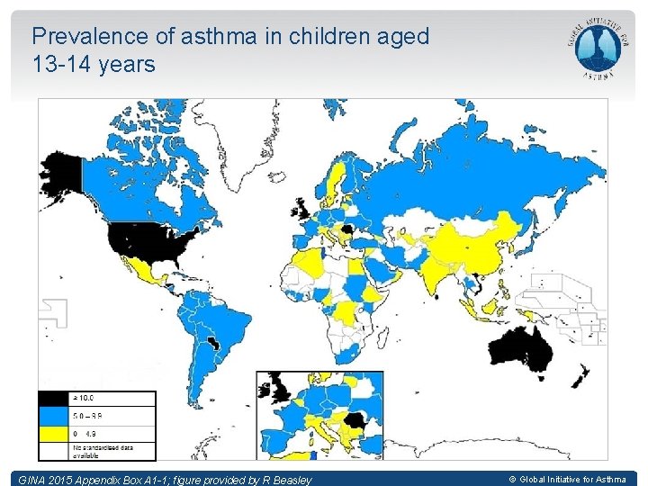 Prevalence of asthma in children aged 13 -14 years © Global Initiative for Asthma