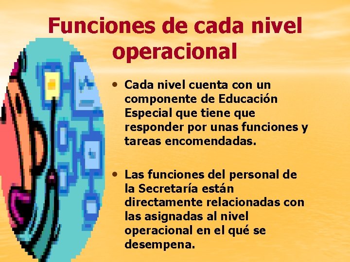 Funciones de cada nivel operacional • Cada nivel cuenta con un componente de Educación