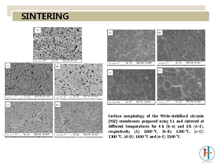 SINTERING Surface morphology of the Yttria-stabilised zirconia (YSZ) membranes prepared using S 1 and