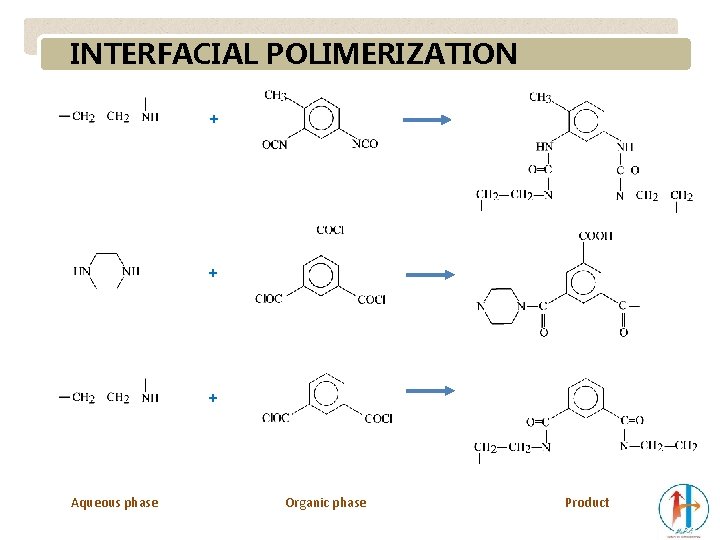 INTERFACIAL POLIMERIZATION + + + Aqueous phase Organic phase Product 