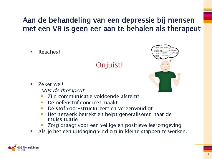 Aan de behandeling van een depressie bij mensen met een VB is geen eer