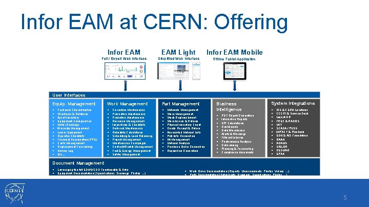 Infor EAM at CERN: Offering Infor EAM Light Infor EAM Mobile Full / Expert