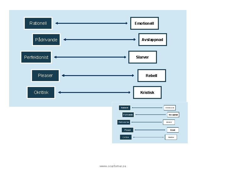 Rationell Emotionell Pådrivande Avslappnad Perfektionist Slarver Pleaser Rebell Okritisk Kristisk www. ccustomer. se 