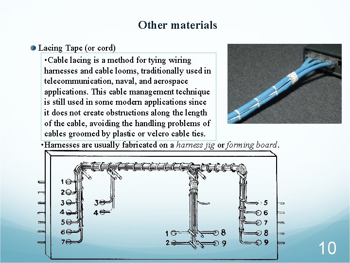 Other materials Lacing Tape (or cord) • Cable lacing is a method for tying
