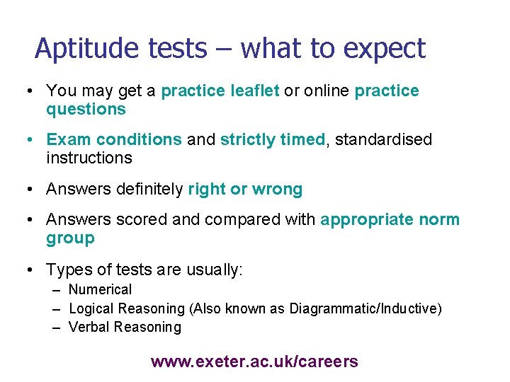 Aptitude tests – what to expect • You may get a practice leaflet or