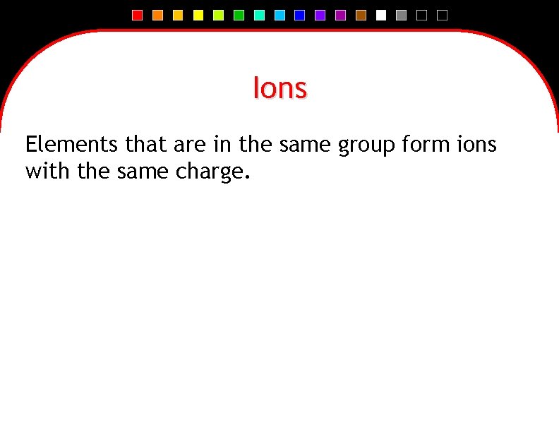 Ions Elements that are in the same group form ions with the same charge.