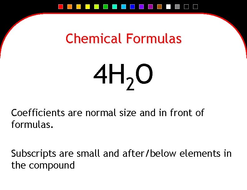 Chemical Formulas 4 H 2 O Coefficients are normal size and in front of