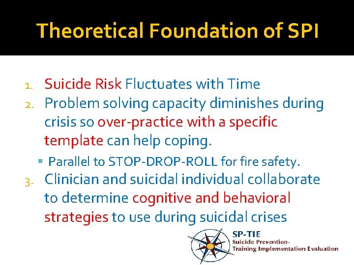 Theoretical Foundation of SPI 1. 2. Suicide Risk Fluctuates with Time Problem solving capacity